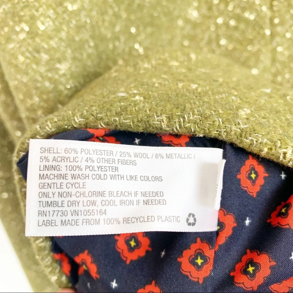 a new day Olive Green Tweed Cropped Blazer with Red & Black Cuff Detail